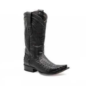 Wild West Boots - MEN SNIP TOE CAIMAN BELLY BLACK LEATHER BOOT - 294L8205