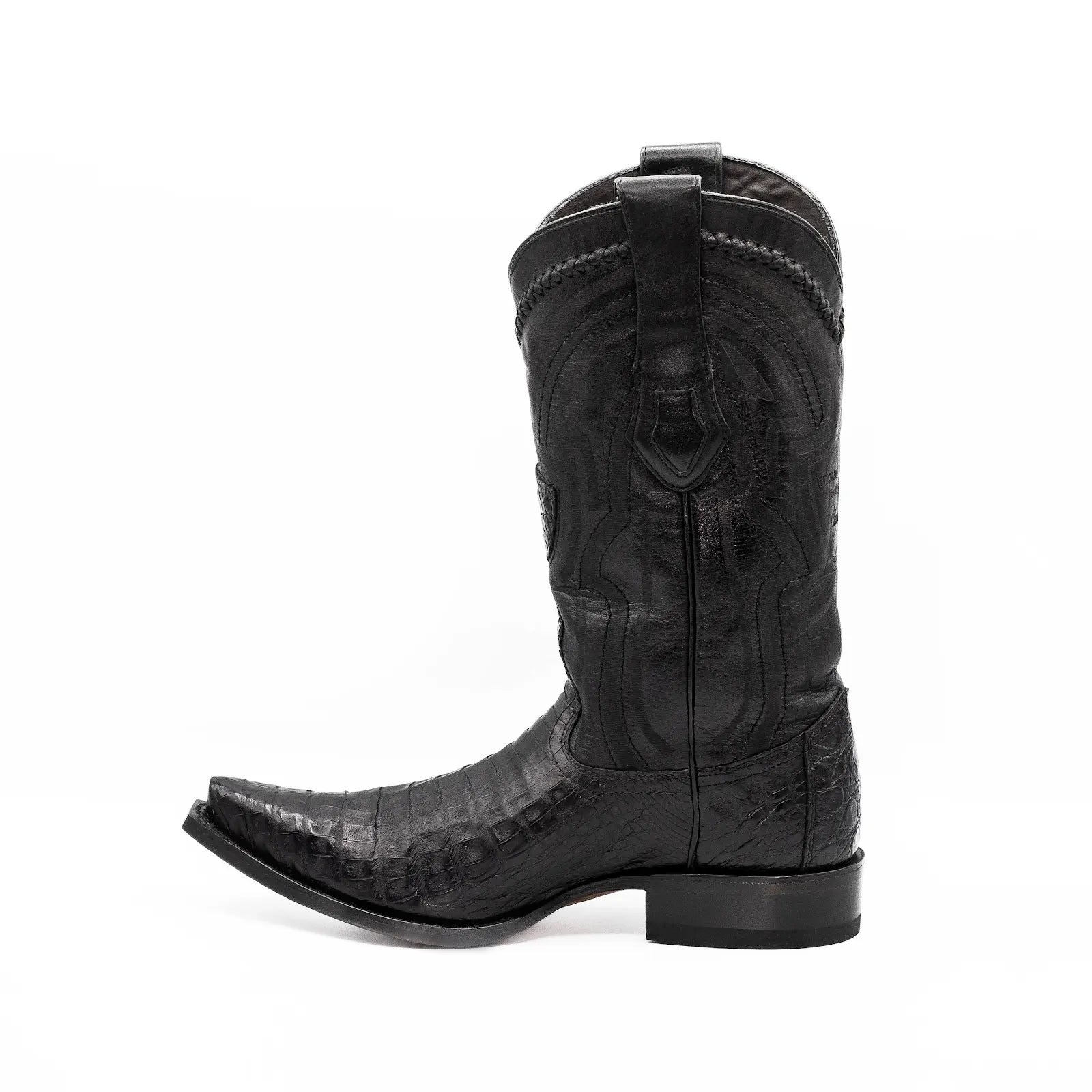 Wild West Boots - MEN SNIP TOE CAIMAN BELLY BLACK LEATHER BOOT - 294L8205