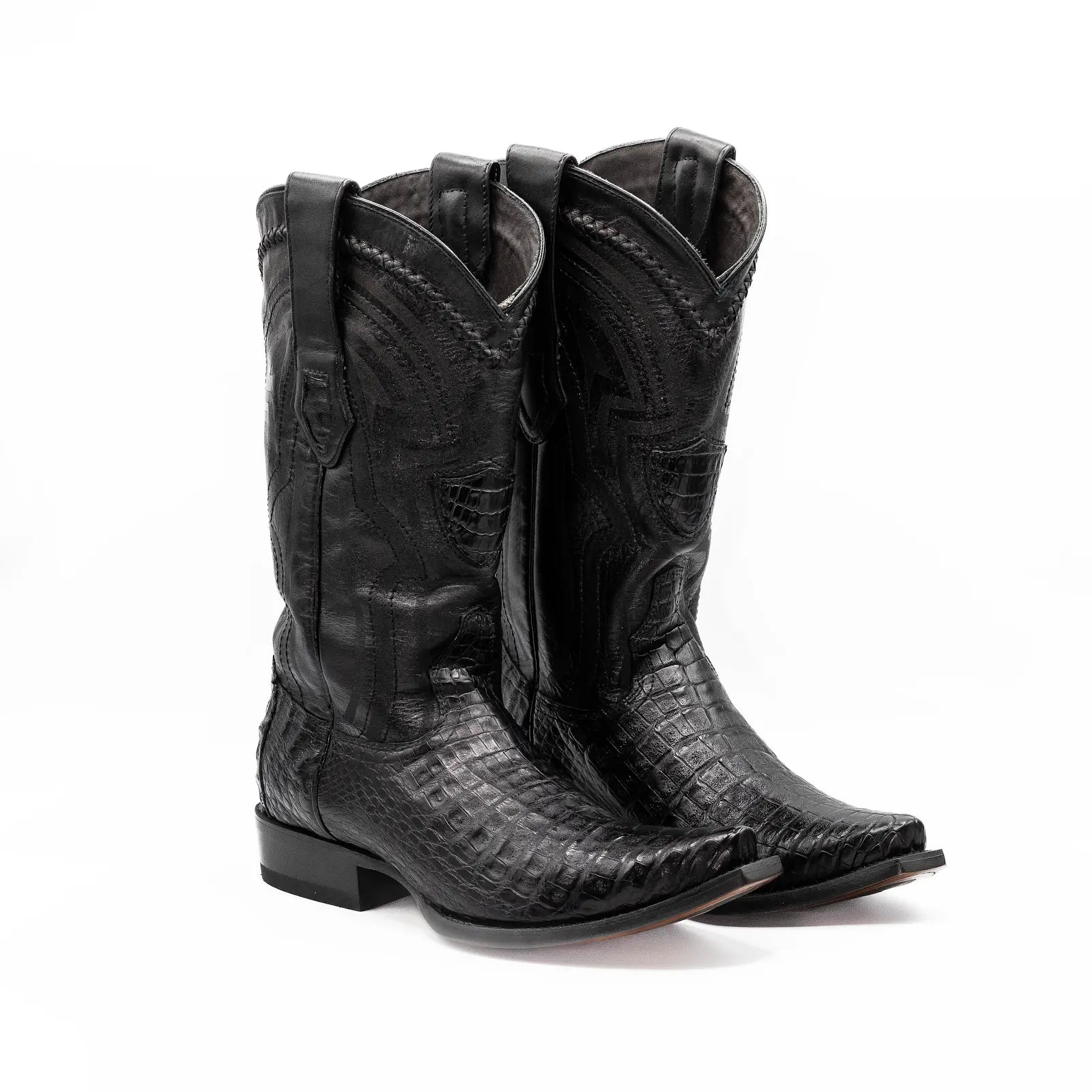 Wild West Boots - MEN SNIP TOE CAIMAN BELLY BLACK LEATHER BOOT - 294L8205