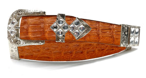 RRango Unisex Silver Tone 4 White Stones Design Caiman Hornback Custom Belt