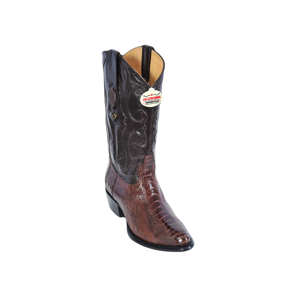 Los Altos Ostrich Leg Grey Semi Oval Boots - Brown 600507